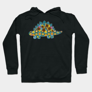 Vintage floral Stegosaurus Dinosaur on blue background Hoodie